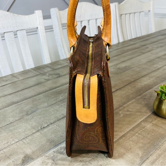 ETRO Paisley Pattern PVC/Leather One-Shoulder Tote Bag Brown/Beige Vintage - Picture 6 of 11